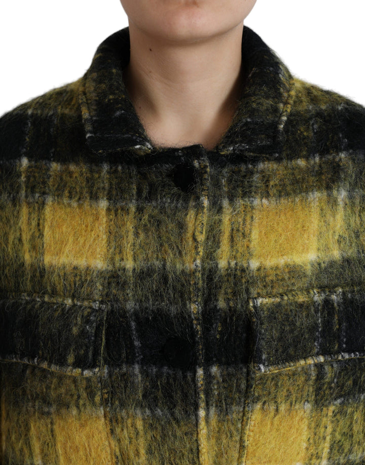 Dolce &amp; Gabbana Trench Coats - Yellow Plaid Long Sleeve Casual Coat Jacket