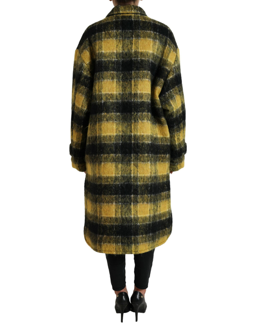 Dolce &amp; Gabbana Trench Coats - Yellow Plaid Long Sleeve Casual Coat Jacket