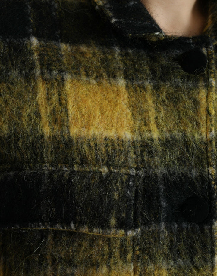 Dolce &amp; Gabbana Trench Coats - Yellow Plaid Long Sleeve Casual Coat Jacket