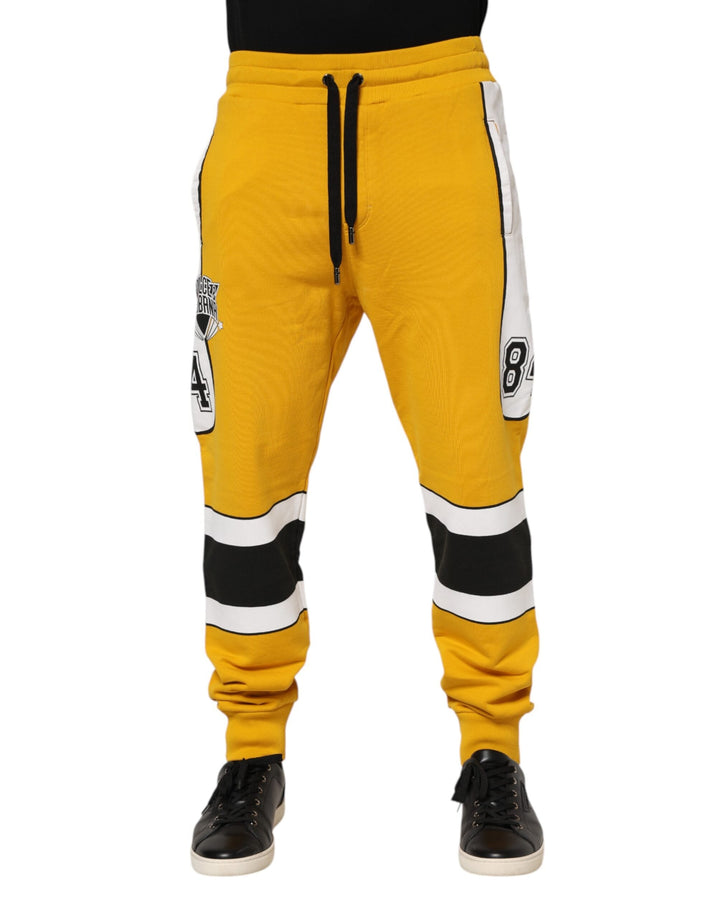 Dolce &amp; Gabbana Yellow Print Cotton Drawstring Jogger Pants