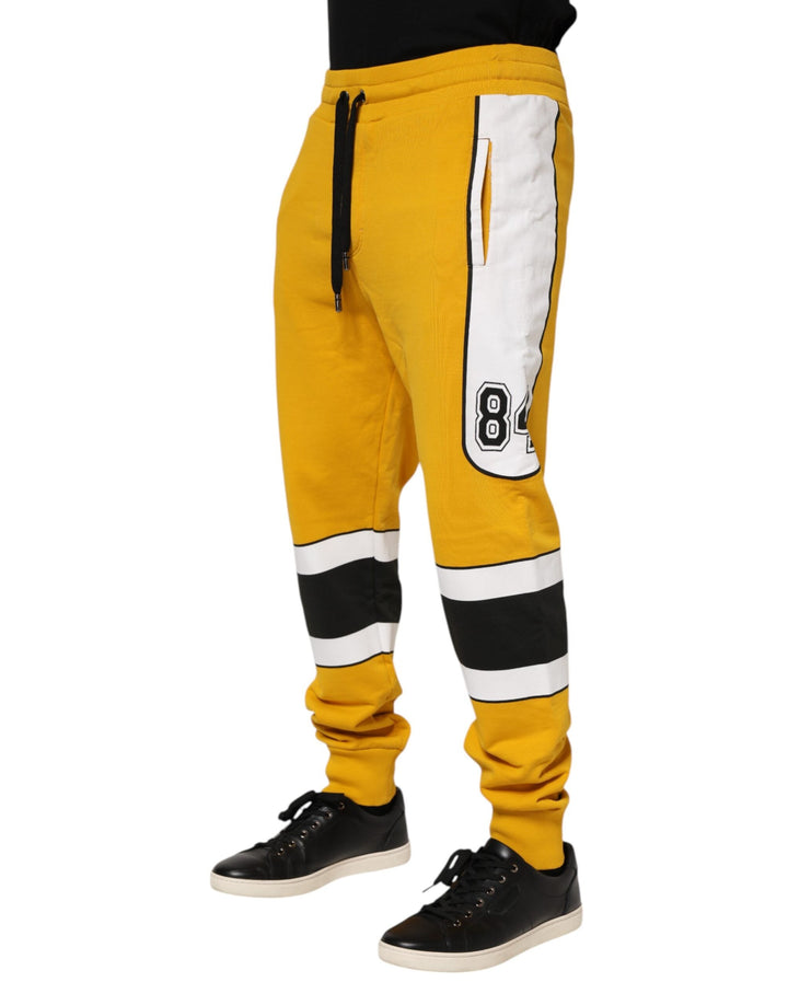 Dolce &amp; Gabbana Yellow Print Cotton Drawstring Jogger Pants