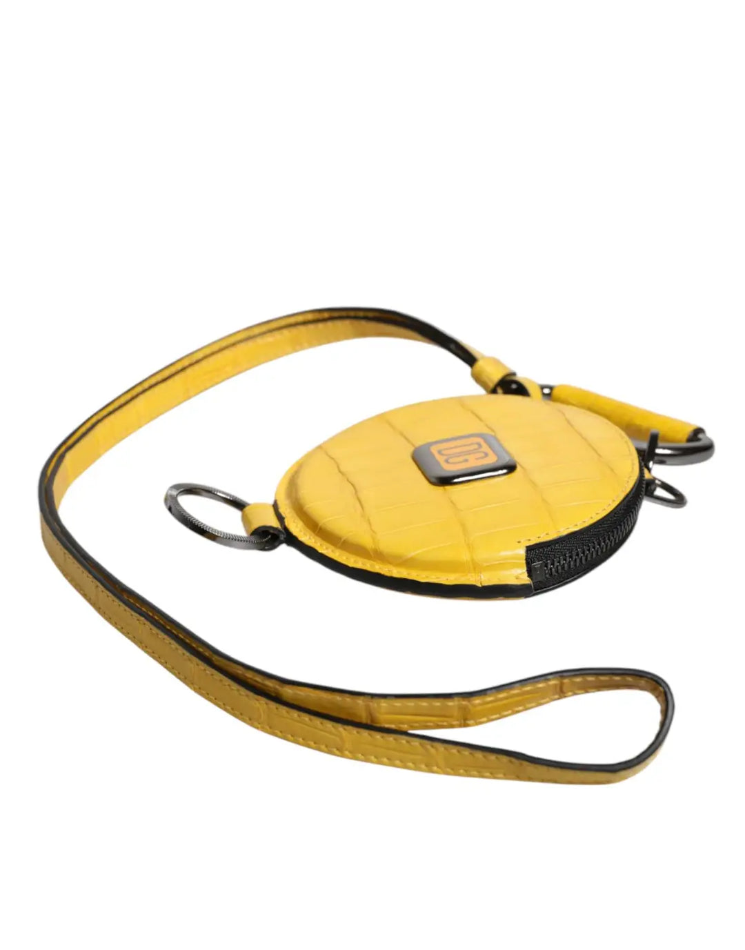 Dolce &amp; Gabbana Yellow Round Leather DG Logo Coin Purse Lanyard Wallet