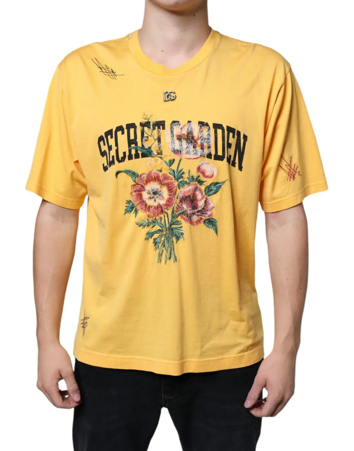 Dolce &amp; Gabbana Yellow Secret Graden Floral Cotton Crew Neck T-shirt