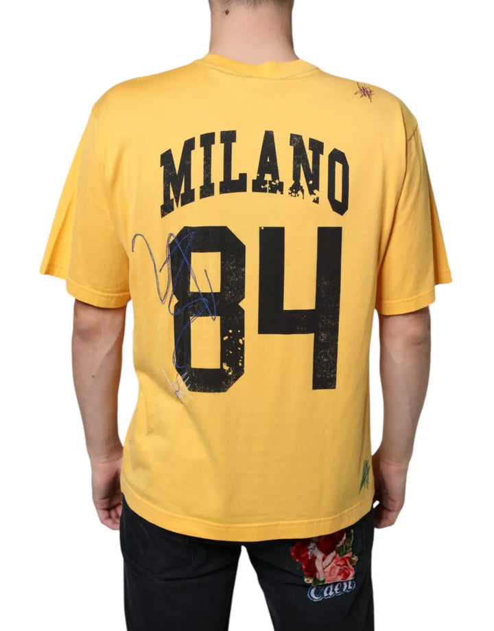 Dolce &amp; Gabbana Yellow Secret Graden Floral Cotton Crew Neck T-shirt