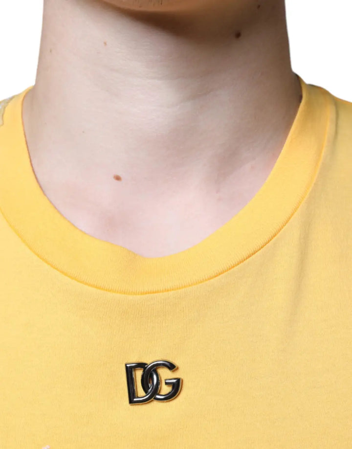 Dolce &amp; Gabbana Yellow Secret Graden Floral Cotton Crew Neck T-shirt