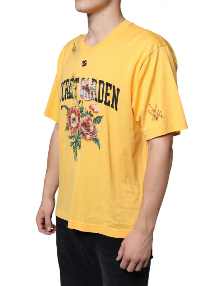 Dolce &amp; Gabbana Yellow Secret Graden Floral Cotton Crew Neck T-shirt