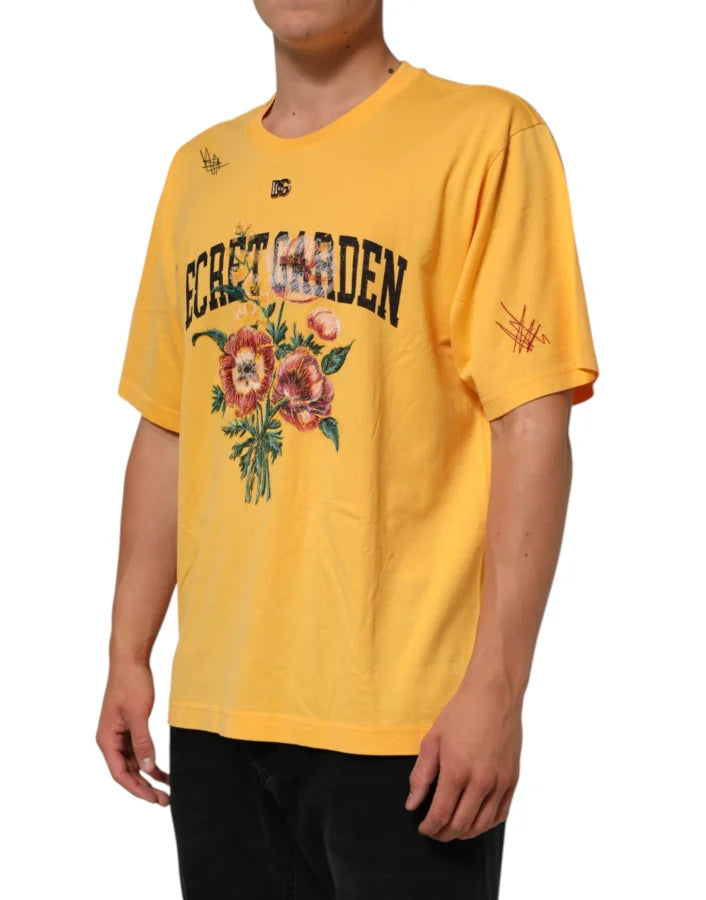 Dolce & Gabbana Yellow Secret Graden Floral Cotton CrewNeck T-shirt