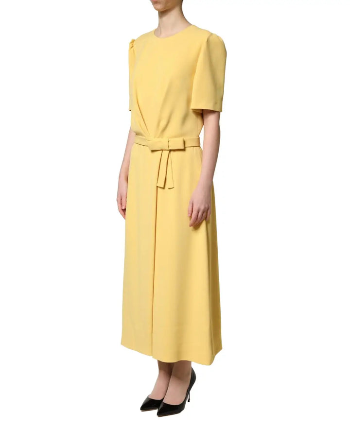 Dolce &amp; Gabbana Yellow Short-Sleeved Crew Neck Midi Dress