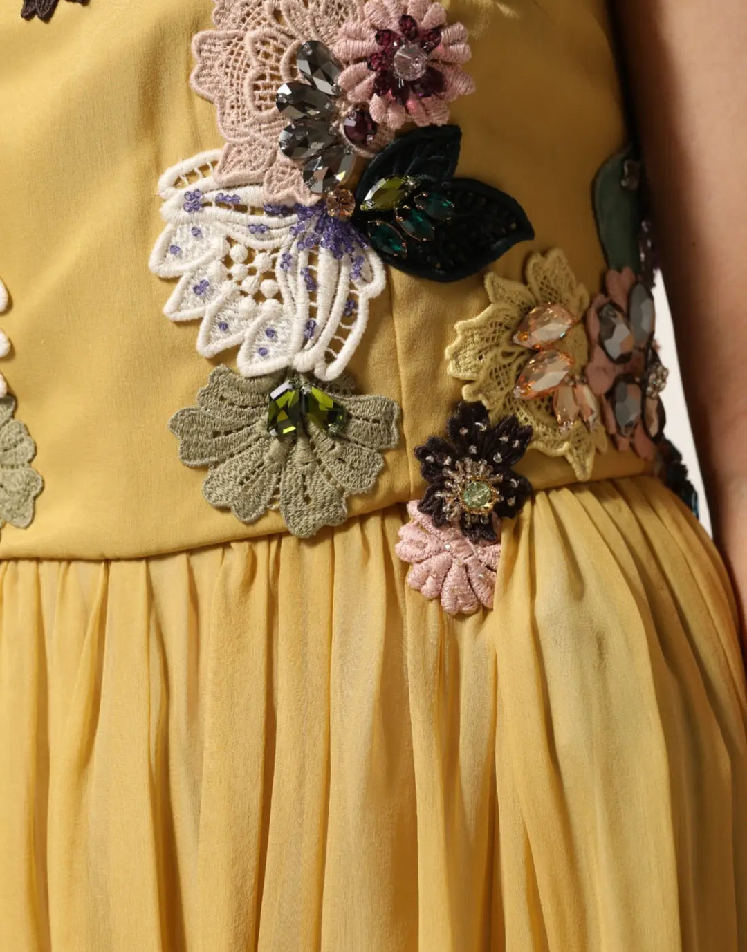 Dolce &amp; Gabbana Yellow Silk Floral Embroidered Maxi Dress