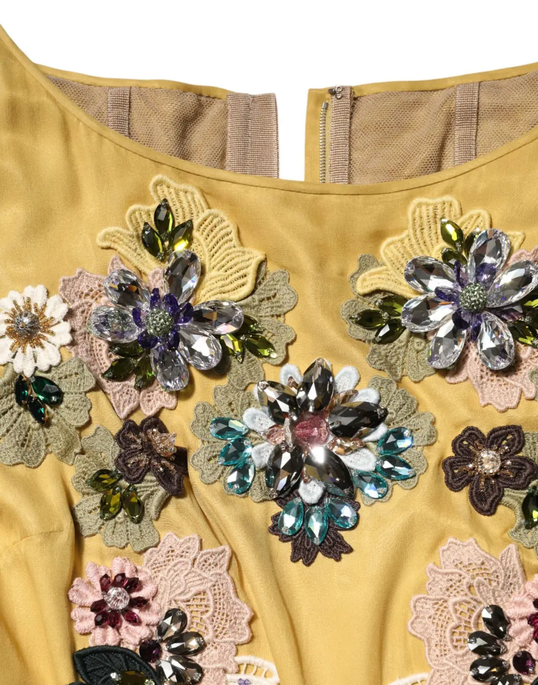 Dolce &amp; Gabbana Yellow Silk Floral Embroidered Maxi Dress