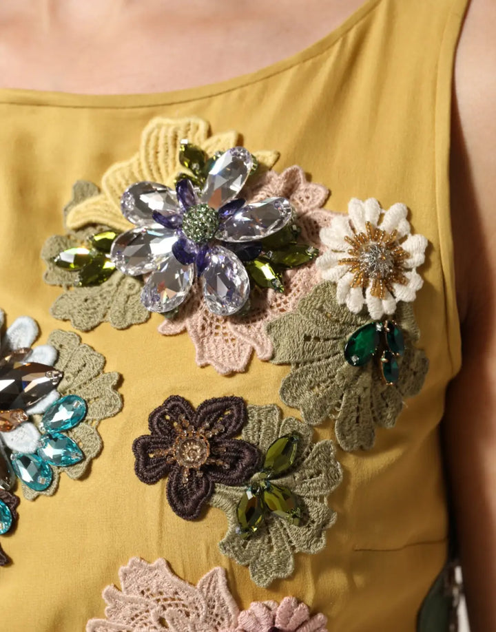 Dolce &amp; Gabbana Yellow Silk Floral Embroidered Maxi Dress