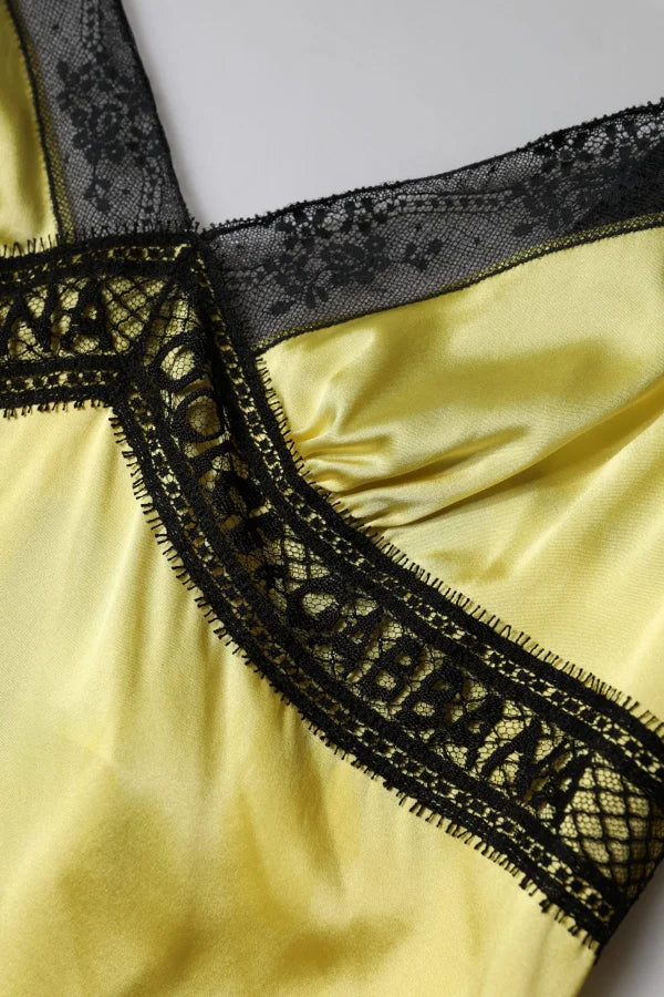 Dolce & Gabbana Yellow Silk Lace Trim Lingerie Top Underwear