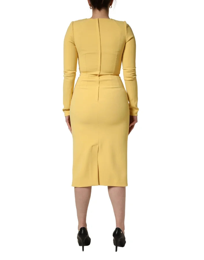 Dolce &amp; Gabbana Yellow Silk Long Sleeves Sheath Midi Dress