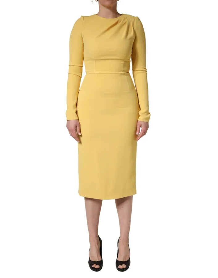 Dolce &amp; Gabbana Yellow Silk Long Sleeves Sheath Midi Dress