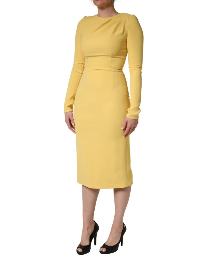 Dolce &amp; Gabbana Yellow Silk Long Sleeves Sheath Midi Dress