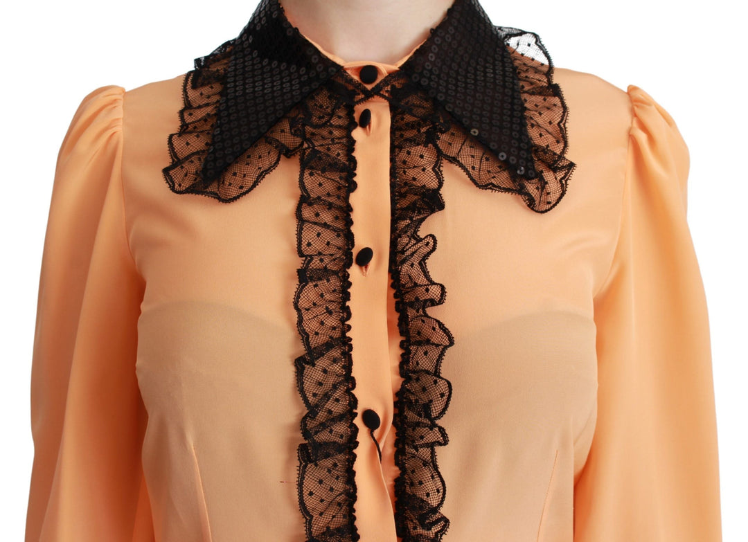 Dolce &amp; Gabbana Blouses - Women’s Yellow Silk Sequin Lace Blouse Shirt