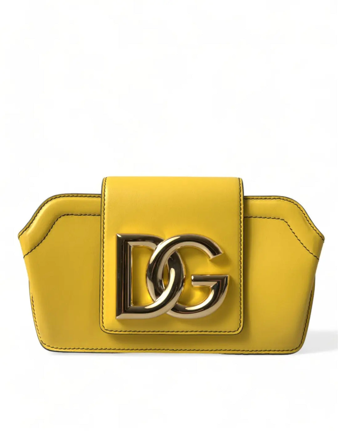 Dolce &amp; Gabbana Yellow Smooth Leather DG Logo Clutch Crossbody Case Bag