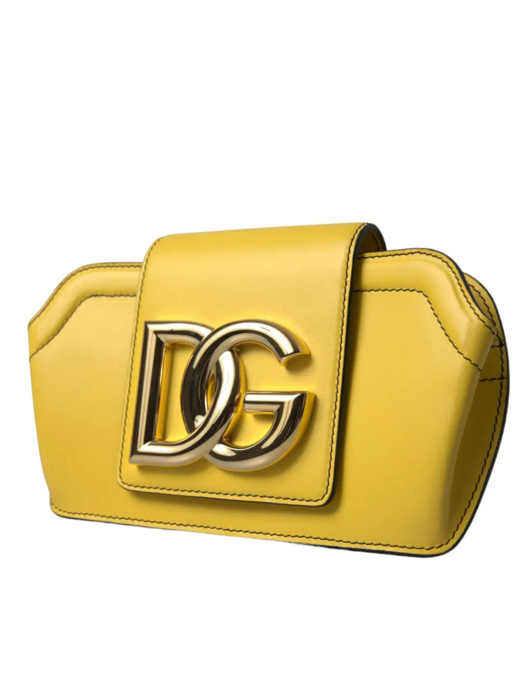 Dolce &amp; Gabbana Yellow Smooth Leather DG Logo Clutch Crossbody Case Bag