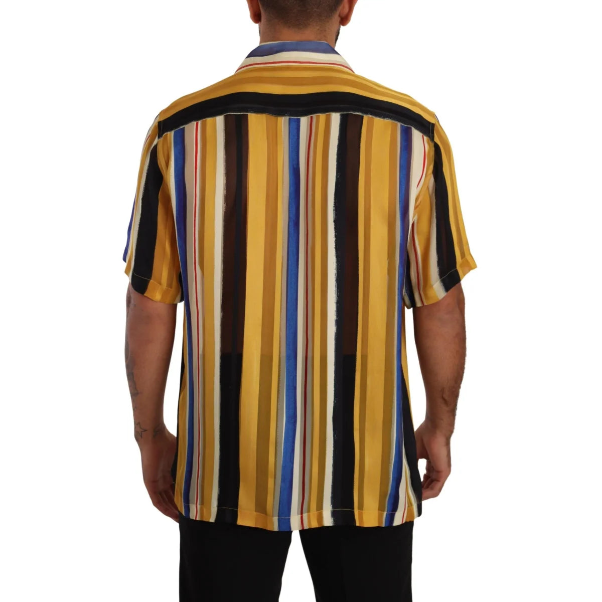 Dolce & Gabbana Yellow Striped Short Sleeve Shirt Authentic Style