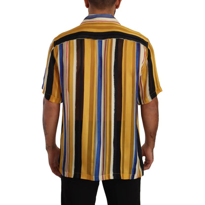 Dolce & Gabbana Yellow Striped Short Sleeve Shirt Authentic Style
