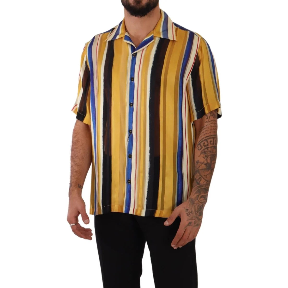 Dolce & Gabbana Yellow Striped Short Sleeve Shirt Authentic Style