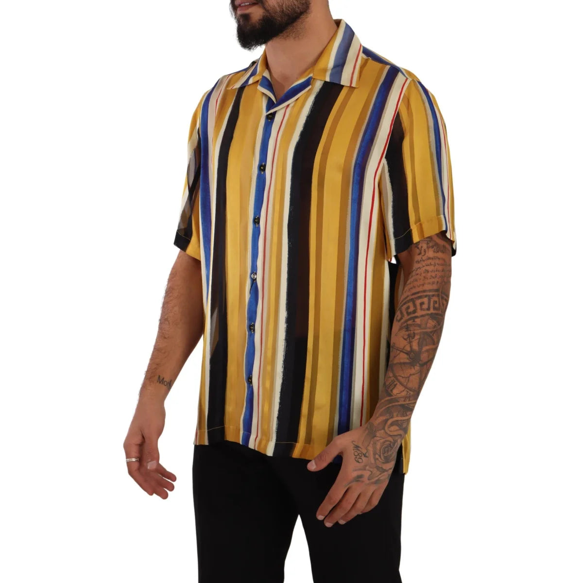 Dolce & Gabbana Yellow Striped Short Sleeve Shirt Authentic Style