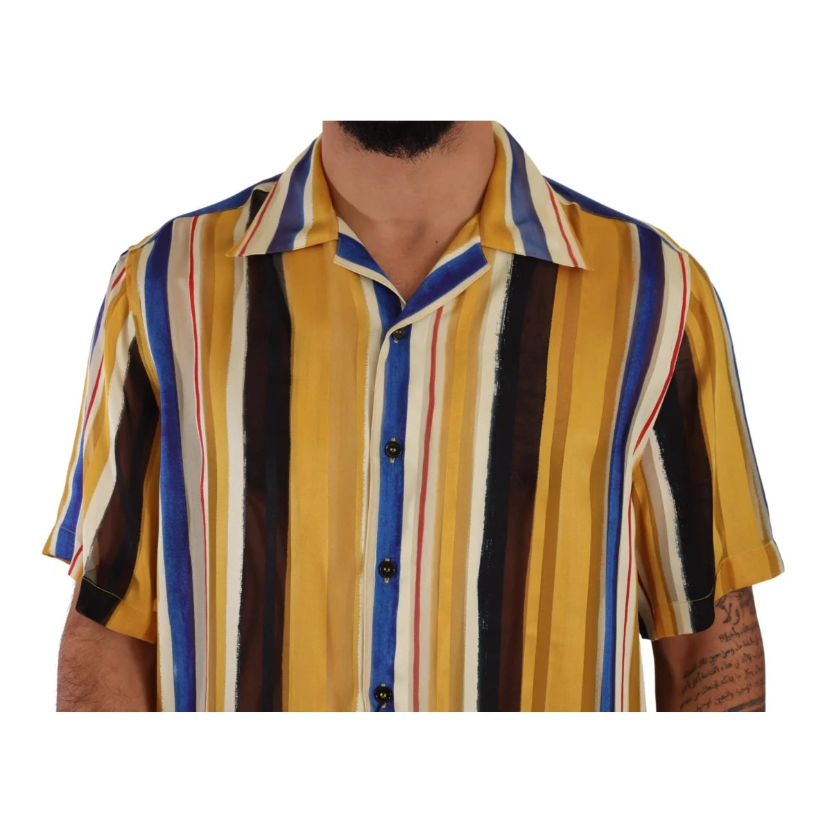 Dolce & Gabbana Yellow Striped Short Sleeve Shirt Authentic Style