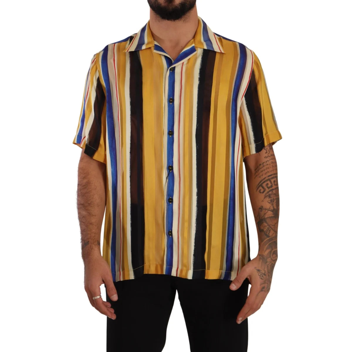 Dolce & Gabbana Yellow Striped Short Sleeve Shirt Authentic Style