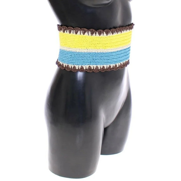 Dolce & Gabbana Yellow Striped Wide Waist Raffia Belt