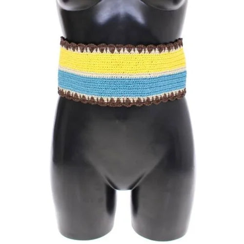 Dolce & Gabbana Yellow Striped Wide Waist Raffia Belt