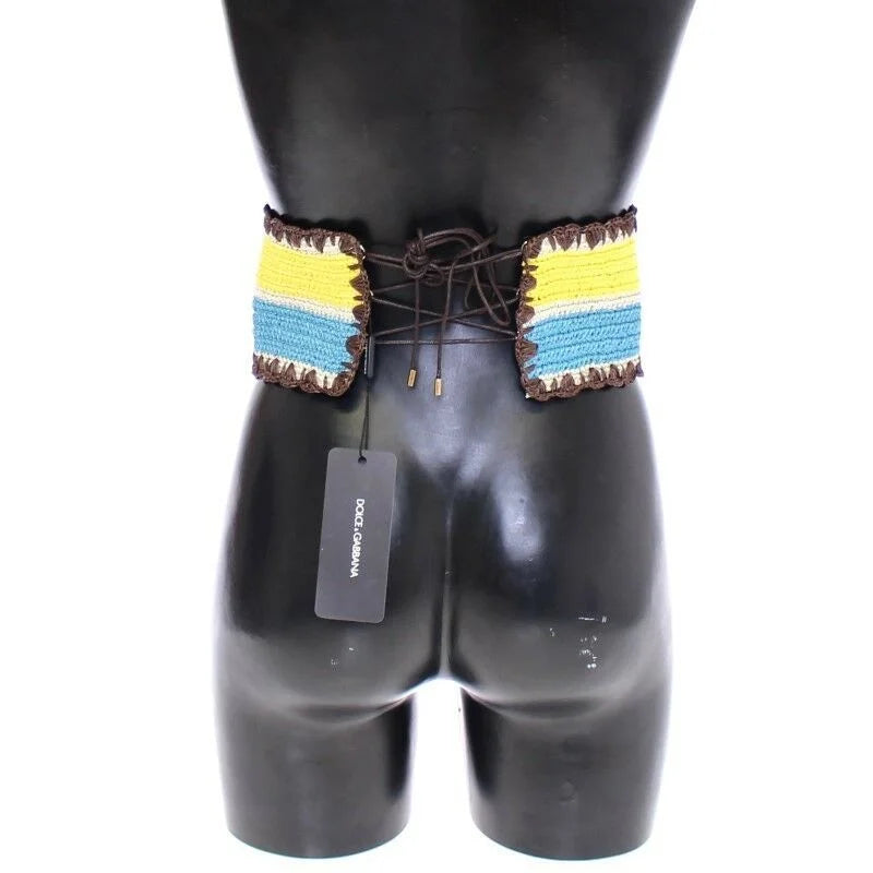 Dolce & Gabbana Yellow Striped Wide Waist Raffia Belt