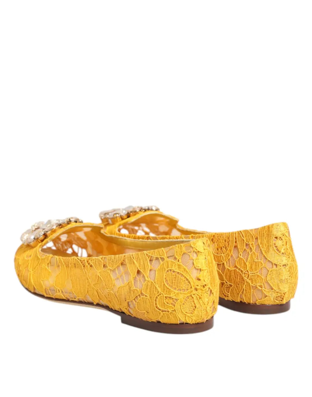 Dolce &amp; Gabbana Yellow Taormina Lace Crystals Flats Shoes