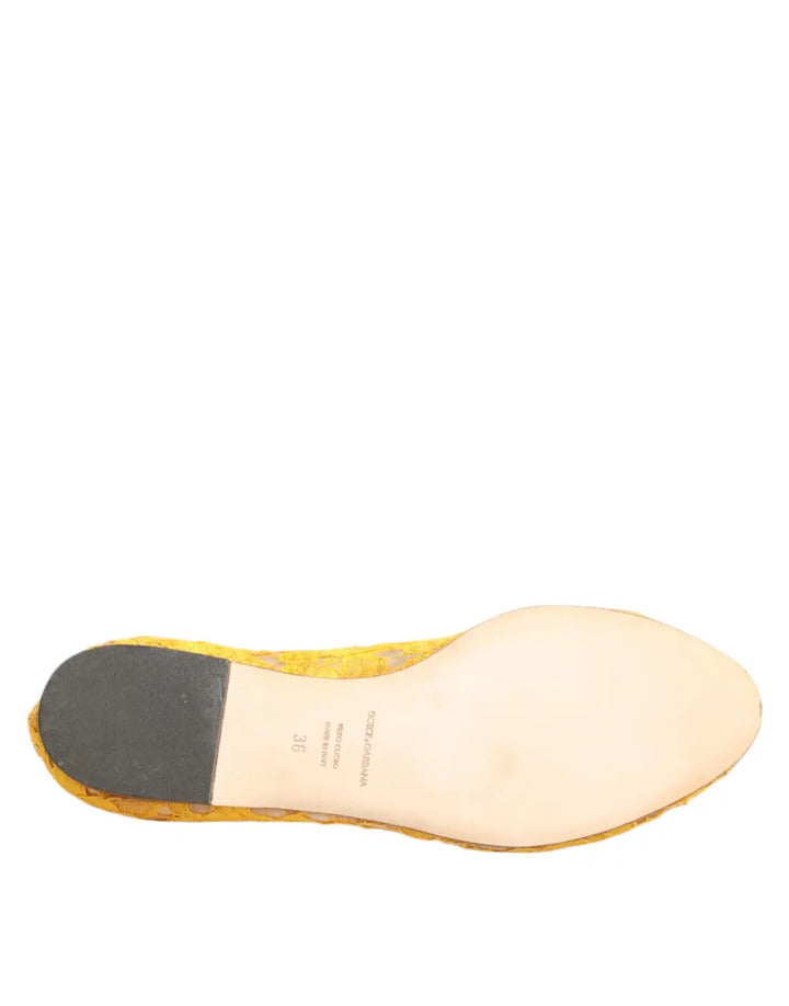 Dolce &amp; Gabbana Yellow Taormina Lace Crystals Flats Shoes