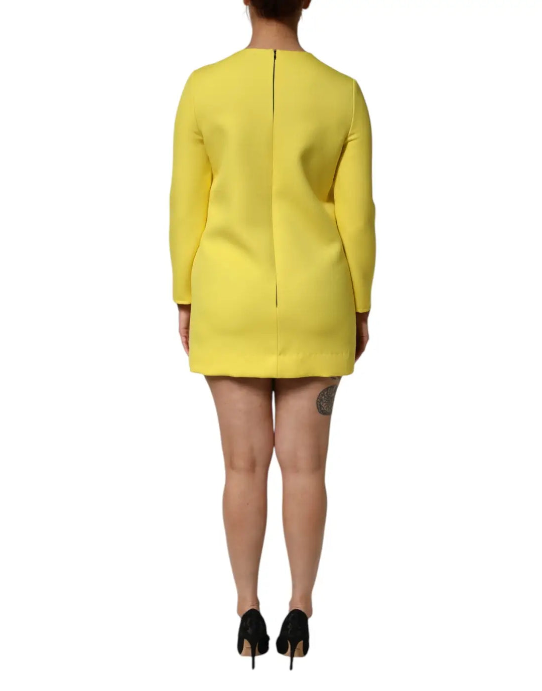 Dolce &amp; Gabbana Yellow Viscose Acetate Mini Long Sleeve Dress