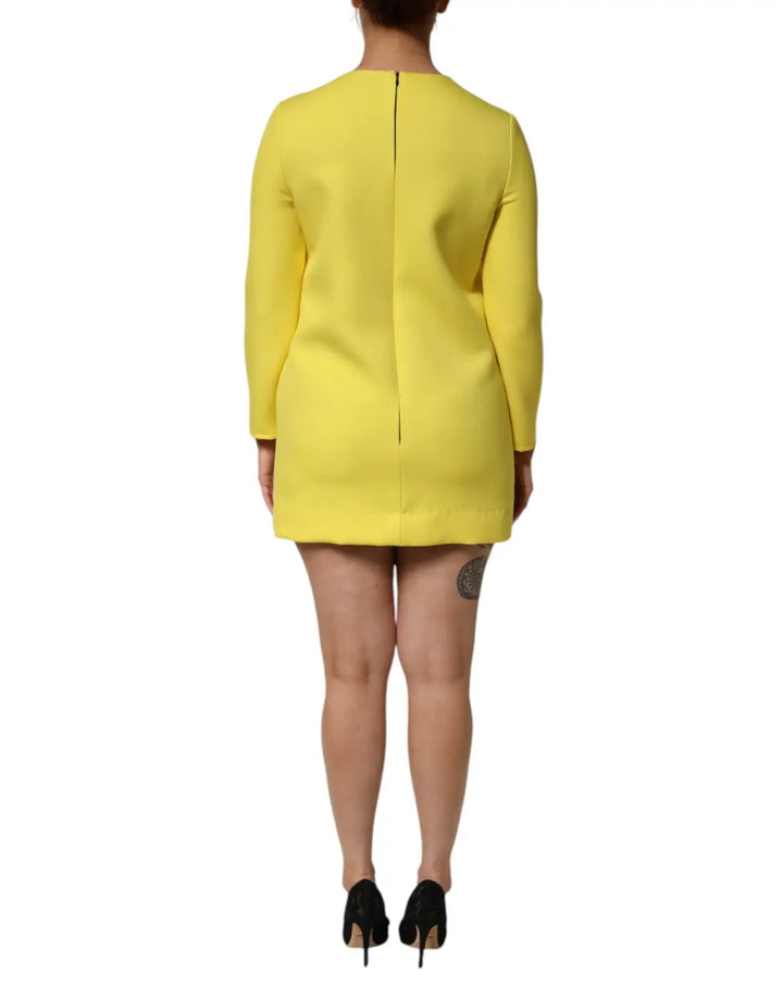 Dolce &amp; Gabbana Yellow Viscose Acetate Mini Long Sleeve Dress