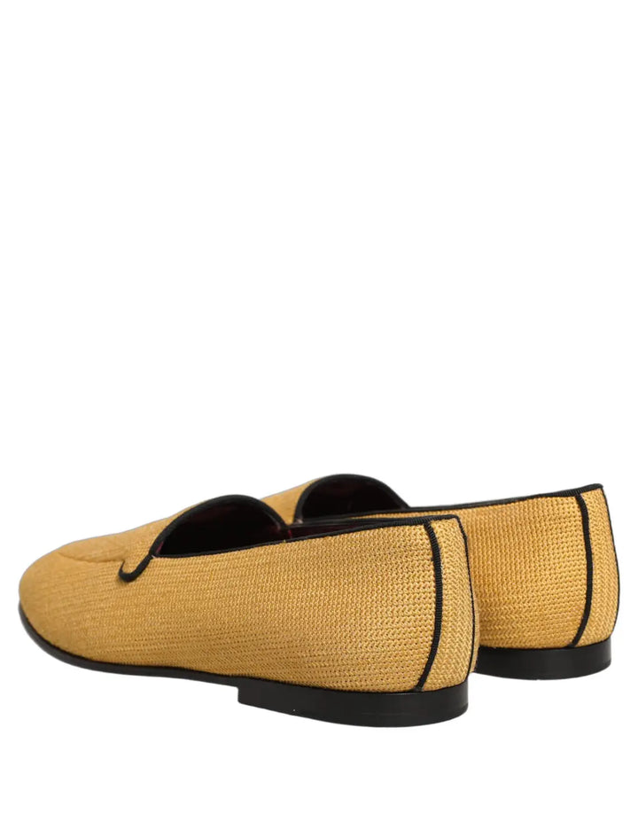 Dolce &amp; Gabbana Yellow Woven Men Slip On Dress Loafers Shoes