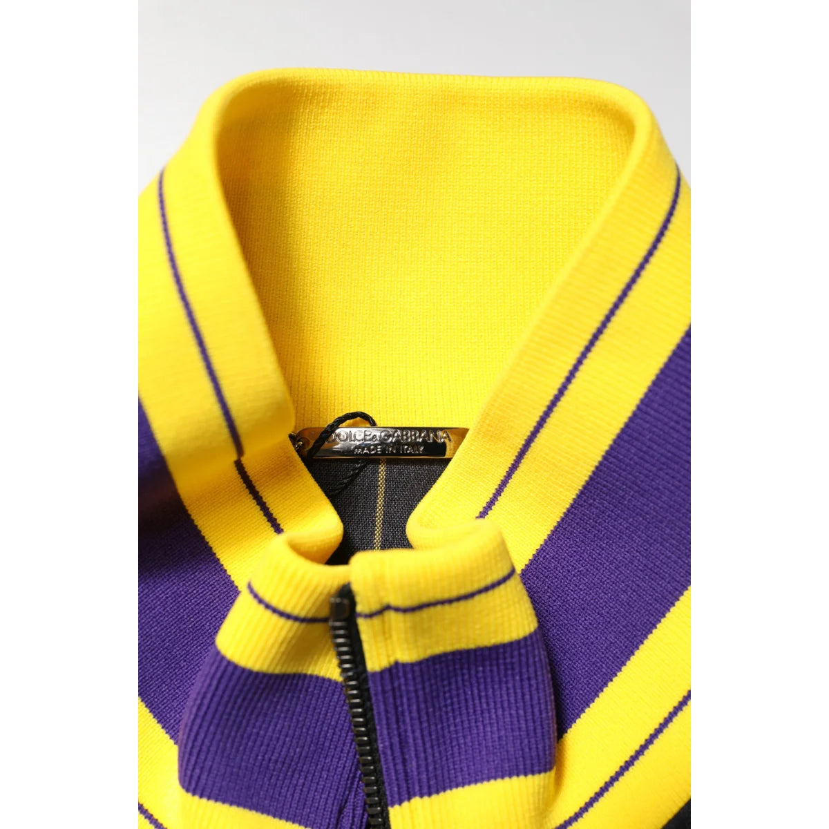 Dolce Gabbana Zip Bomber Jacket Black Striped Turtleneck Style &