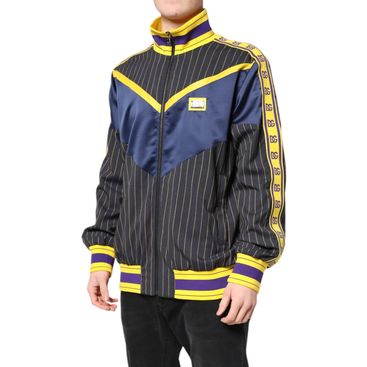 Dolce Gabbana Zip Bomber Jacket Black Striped Turtleneck Style &