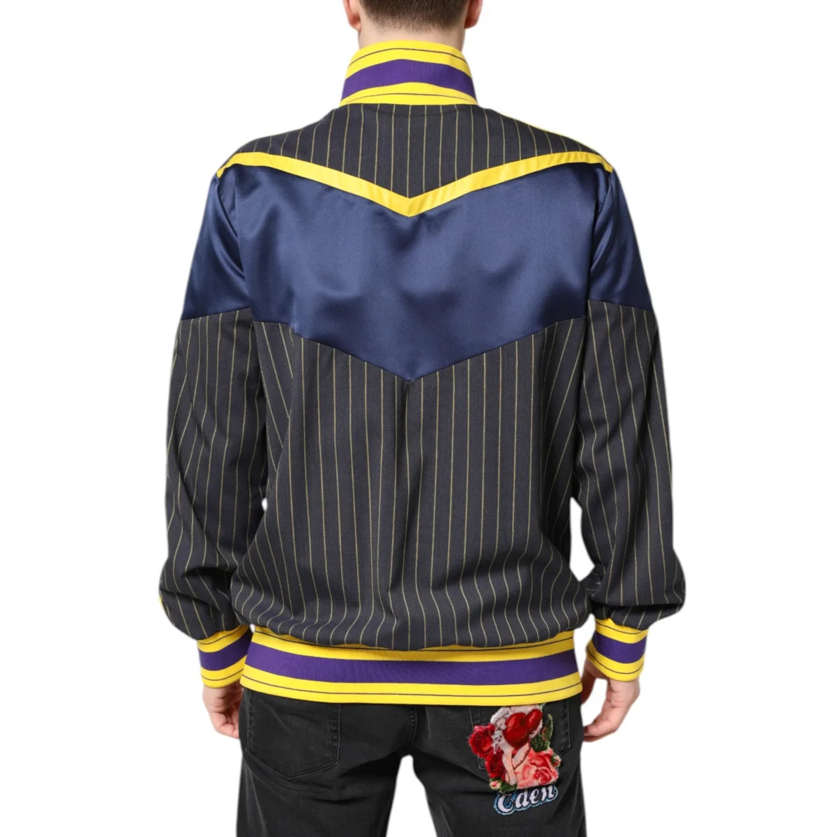 Dolce Gabbana Zip Bomber Jacket Black Striped Turtleneck Style &
