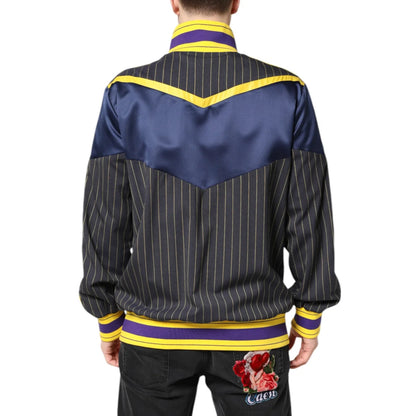 Dolce Gabbana Zip Bomber Jacket Black Striped Turtleneck Style &