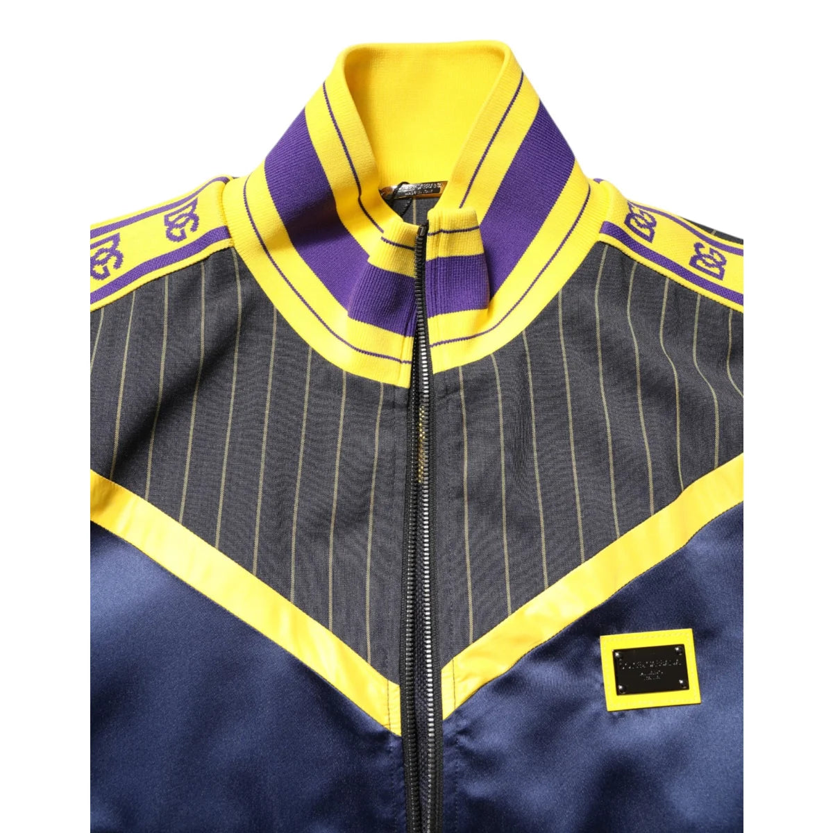 Dolce Gabbana Zip Bomber Jacket Black Striped Turtleneck Style &