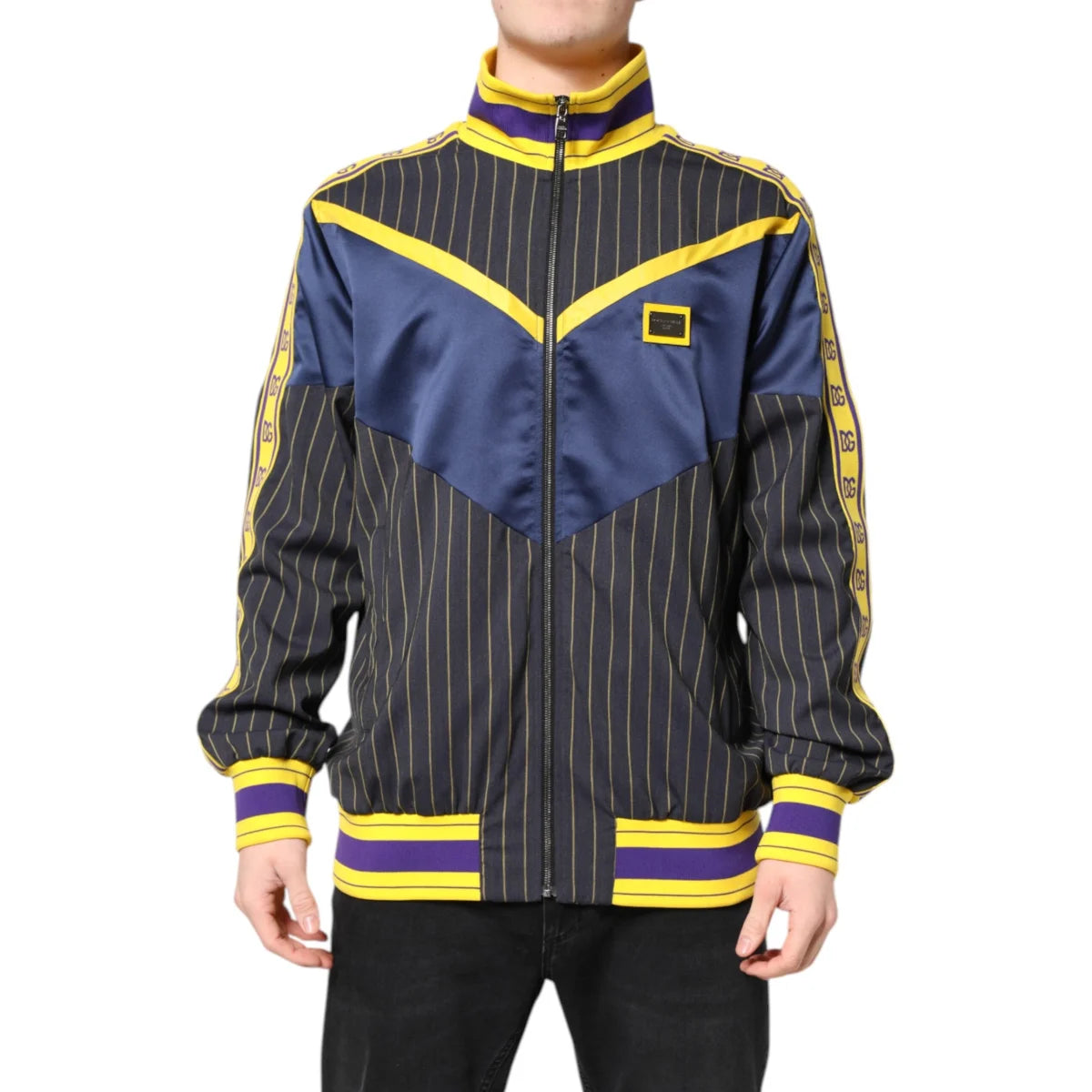 Dolce Gabbana Zip Bomber Jacket Black Striped Turtleneck Style &