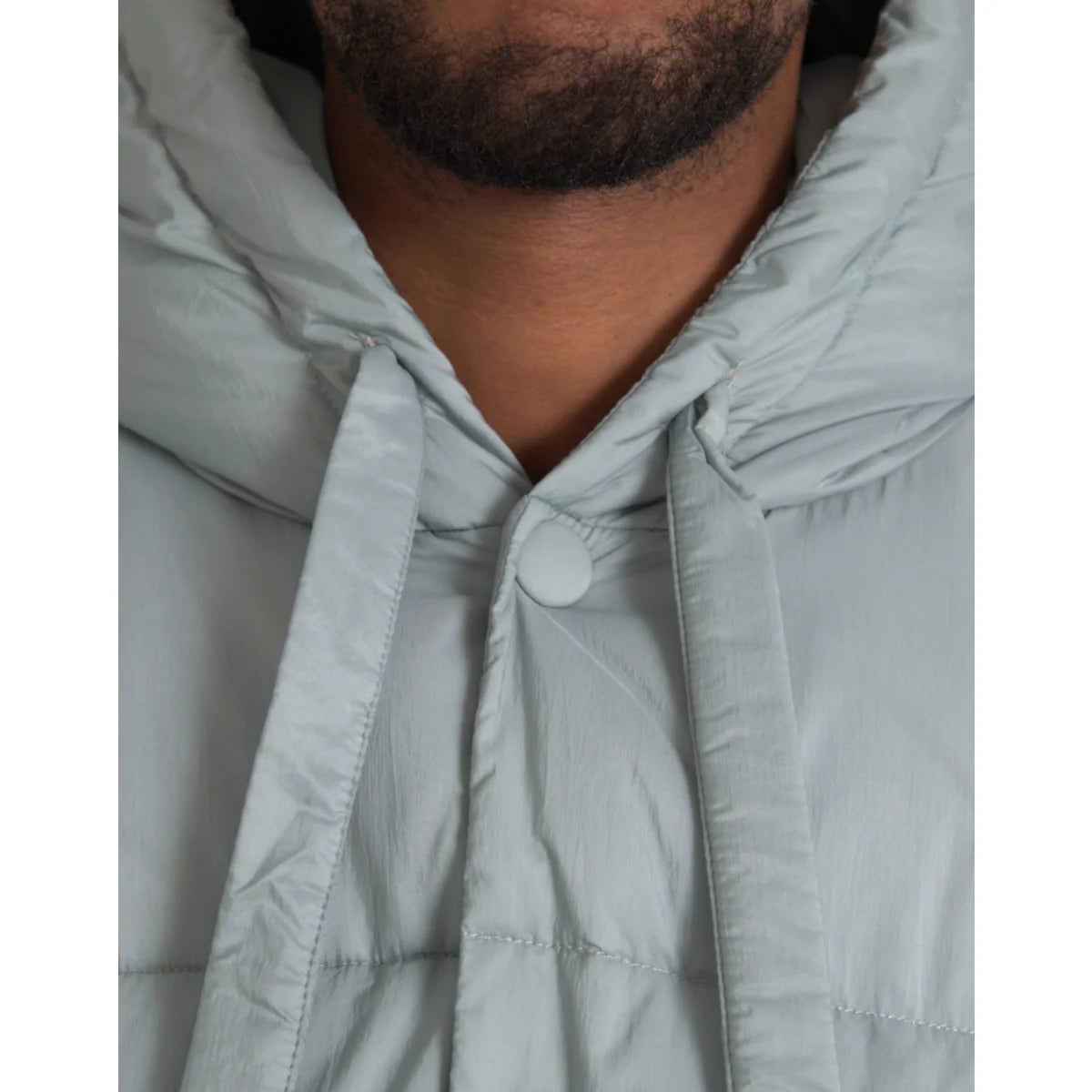 Dolce & Gabbana Zip Puffer Jacket in Light Blue with Hood and Logo