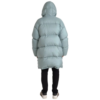 Dolce & Gabbana Zip Puffer Jacket in Light Blue with Hood and Logo