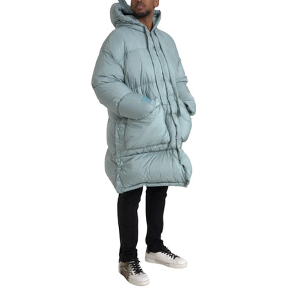 Dolce & Gabbana Zip Puffer Jacket in Light Blue with Hood and Logo