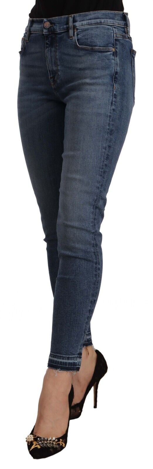 Don the Fuller Blue Mid Waist Cotton Denim Slim Fit Cropped Jeans