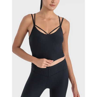 Ultimate Comfort Double Strap Ribbed Sports Cami for Athleisure Clothing Tops Trendsi