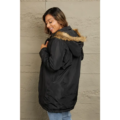 Elevate Your Style with the Double Take Faux Fur Trim Hooded Puffer Jacket Clothing Jackets Trendsi