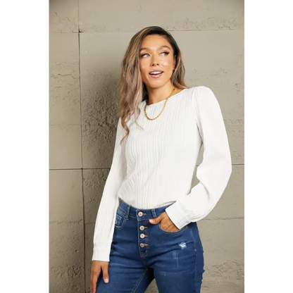 Elevate Your Style with the Ribbed Round Neck Long Sleeve Top Clothing Tops Trendsi