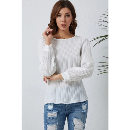 Elevate Your Style with the Ribbed Round Neck Long Sleeve Top Clothing Tops Trendsi